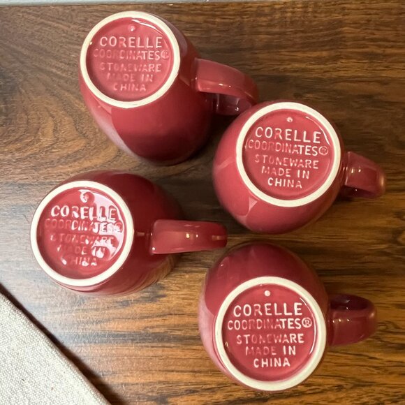 4 Stoneware Coffee Mugs Corelle Coordinates Burgundy Berry Solid Red 12 oz - Picture 11 of 13